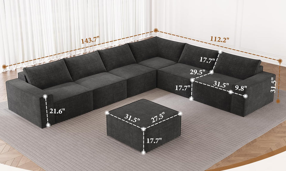 Vesgantti Sectional Corner Sofa, Chenille Deep Seat L Shape Cloud Couch, No Assembly Required