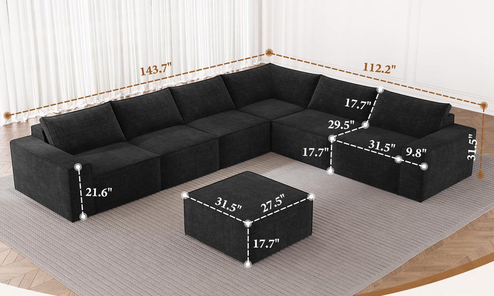 Vesgantti Sectional Corner Sofa, Chenille Deep Seat L Shape Cloud Couch, No Assembly Required