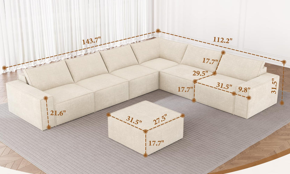 Vesgantti Sectional Corner Sofa, Chenille Deep Seat L Shape Cloud Couch, No Assembly Required