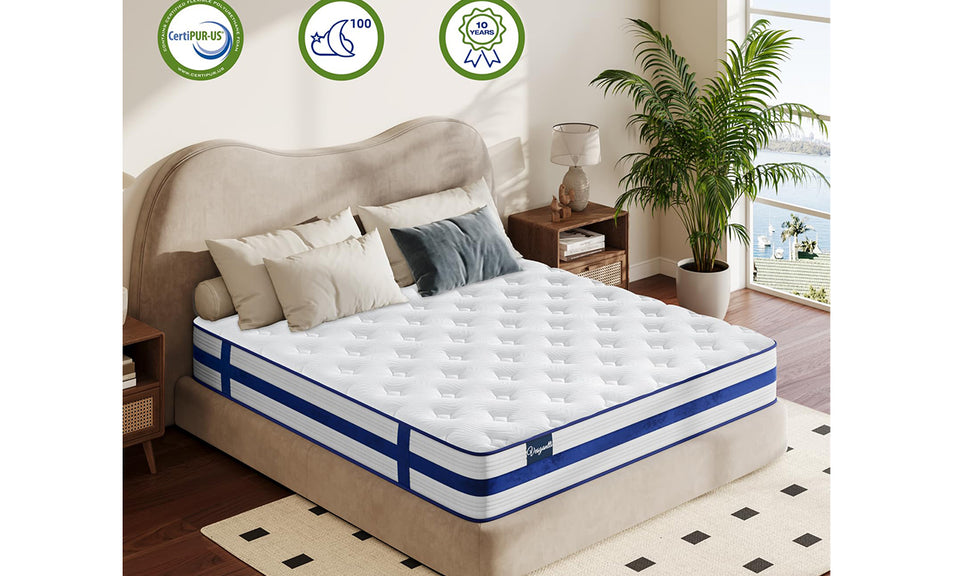 Vesgantti 10.2 Inch Blue Velvet Mattress Cooling Memory Foam Top, Medium Firm with Enhanced Edge Support