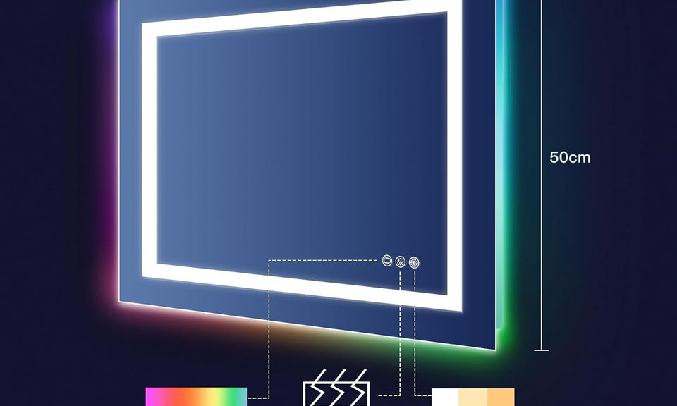 Dripex RGB Bathroom Mirror with 3 LED Lights, Illuminated Bathroom Mirrors Vanity Mirror RGB Backlit + Front Lighted, Dimmable and Demister Pad, Horizontal/Vertical