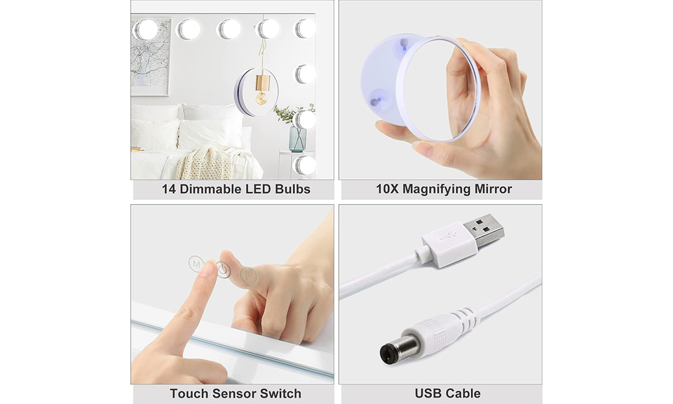 Dripex Hollywood Vanity Mirror 50*42cm with 14 Dimmable LED Bulbs and Touchscreen Control