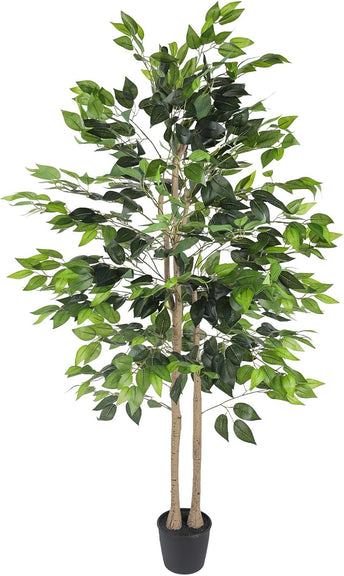 YOLEO 5FT/6FT Artificial Ficus Tree with White Tall Planter, Lifelike Fake Silk Tree Indoor, Faux Ficus Tall Plant for Living Room Bedroom Balcony Corner Office Decor