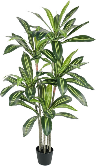 YOLEO 5FT/6FT Artificial Dracaena Tree with White Tall Planter, Lifelike Fake Silk Tree Indoor, Faux Dracaena Tall Plant for Living Room Bedroom Balcony Corner Office Decor