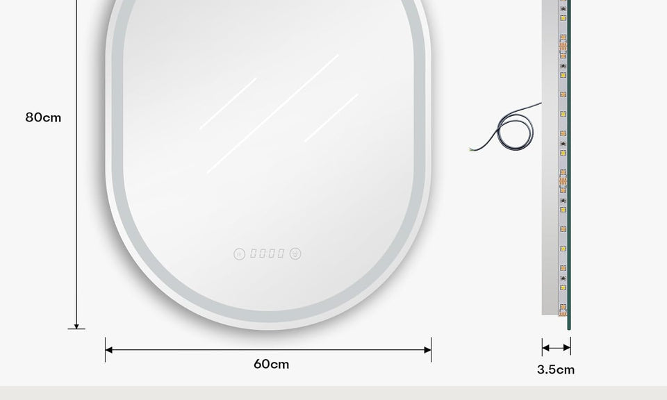 Dripex Clock Display Oval Bathroom LED Mirror, LED Mirror Bathroom with Light, Illuminated Backlit Wall Mounted Mirror with Demister, Anti-fog, 3 Lighting Modes, Dimming Light, IP44