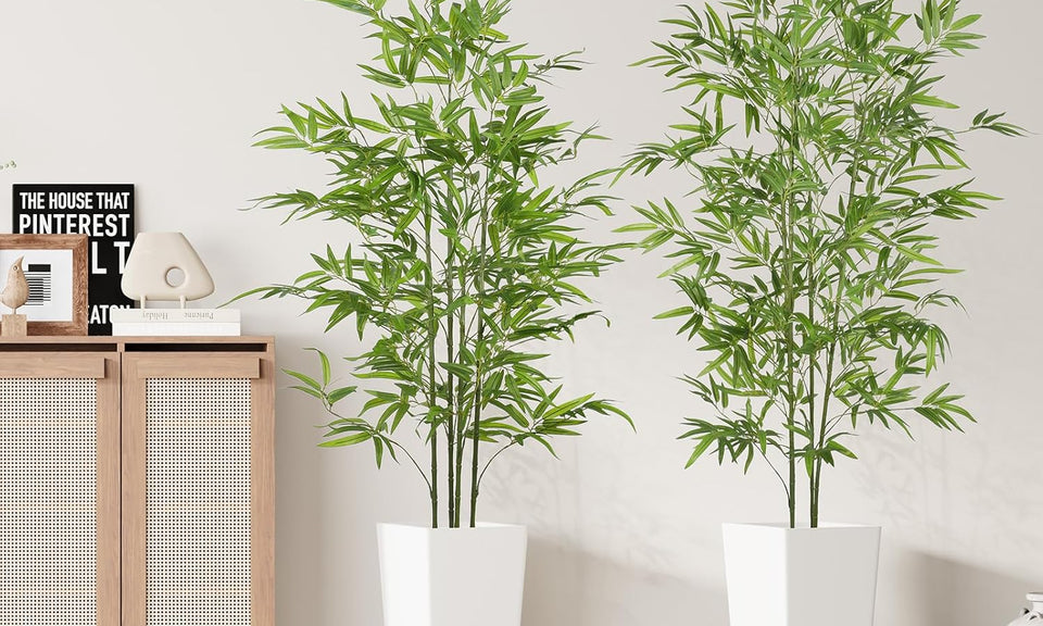YOLEO 5FT/6FT Artificial Bamboo Tree with White Tall Planter, Lifelike Fake Silk Tree Indoor, Faux Bamboo Tall Plant for Living Room Bedroom Balcony Corner Office Deco