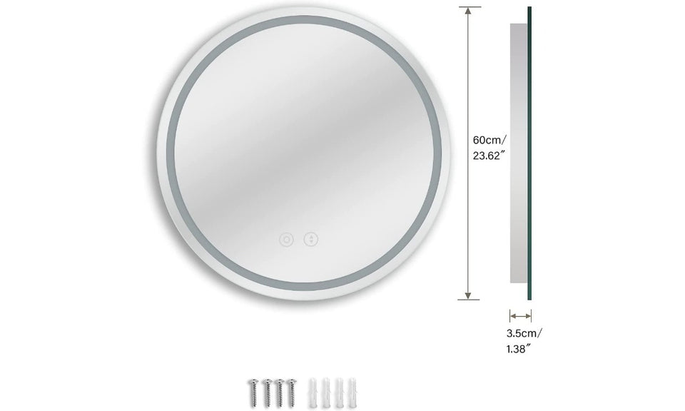 Dripex Round LED Bathroom Mirror, Illuminated Circle Makeup Vanity Mirror with Demister Pad, Anti-fog, 3 Lighting Modes, Dimmable, Wall Mounted, Front+Backlit, IP44