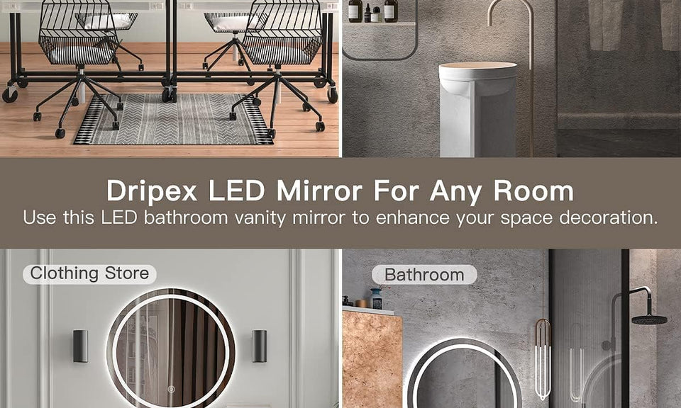 Dripex 500 mm Round Bathroom Mirror with LED Light, Wall Mounted Circle Makeup Mirror with Cold White Light, Anti-Fog, Front+Backlit, IP44