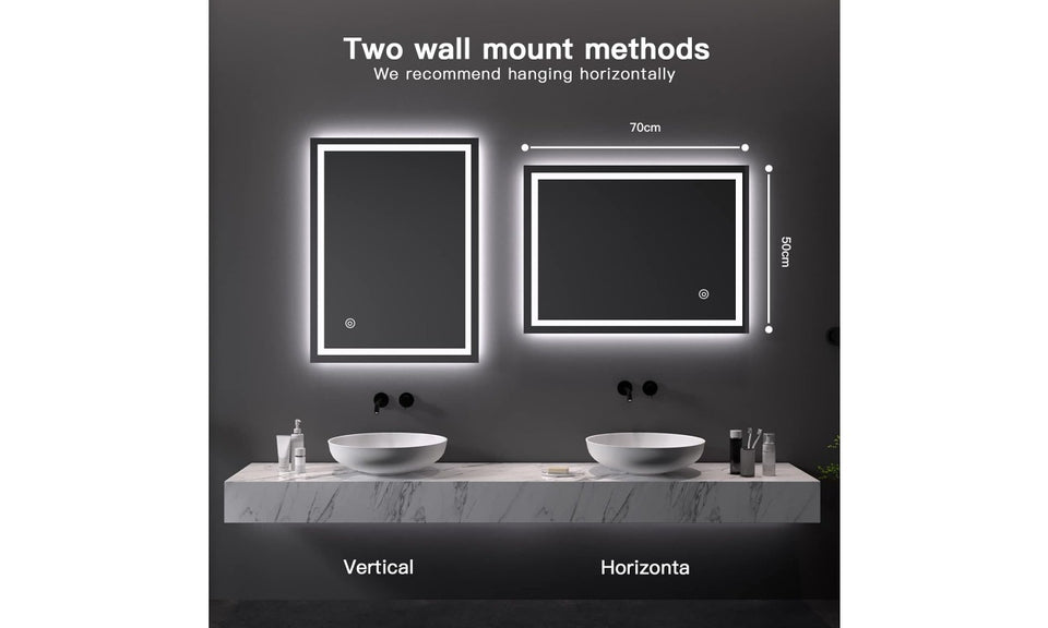 Dripex LED Bathroom Mirror with Demister Pad, Wall Mounted, Horizontal/Vertical Installation