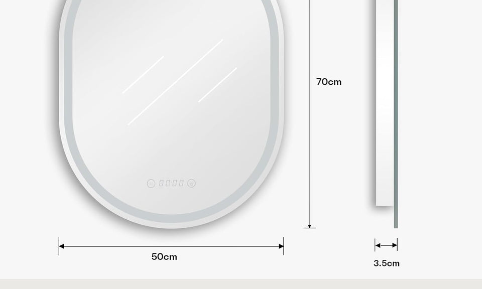Dripex Clock Display Oval Bathroom LED Mirror, LED Mirror Bathroom with Light, Illuminated Backlit Wall Mounted Mirror with Demister, Anti-fog, 3 Lighting Modes, Dimming Light, IP44