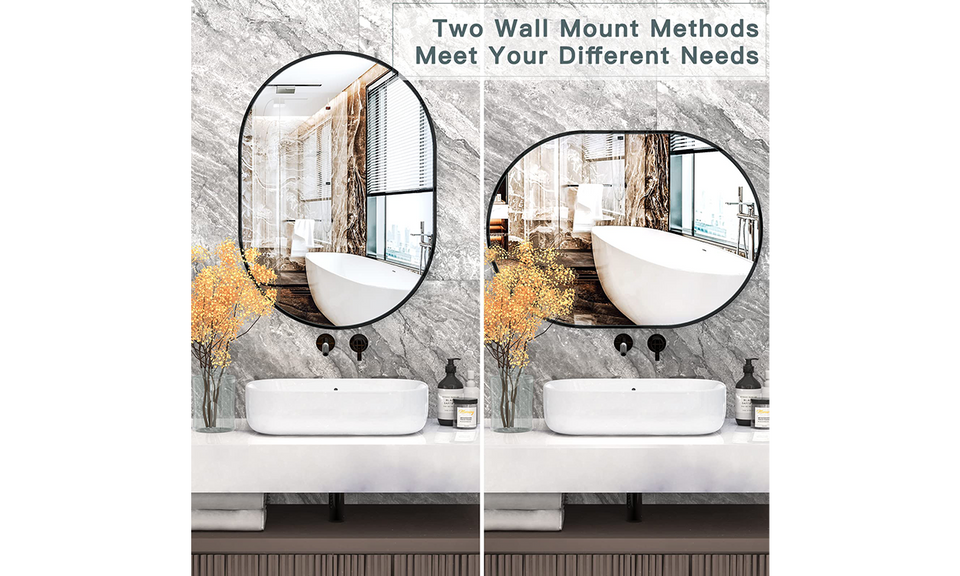 Dripex 50 x 70cm Oval Mirror, Wall Mounted Bathroom Mirror, Horizontal or Vertical Hanging Wall Mirror for Living Room