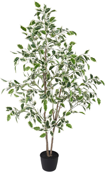 YOLEO 5FT Artificial Ficus Tree with White Tall Planter, Lifelike Fake Silk Tree Indoor, Faux Ficus Tall Plant for Living Room Bedroom Balcony Corner Office Decor