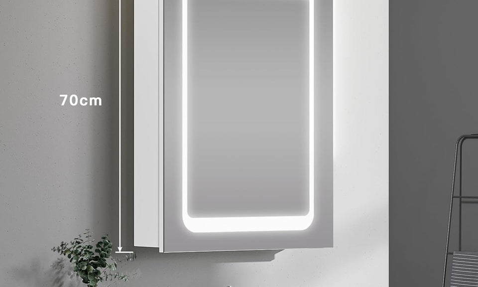 Dripex LED Bathroom Mirror Cabinet, Bathroom Mirror Cabinet with LED Lights Shaver Socket and Demister Pad, Non-contact Sensor Switch, White/Right hinge