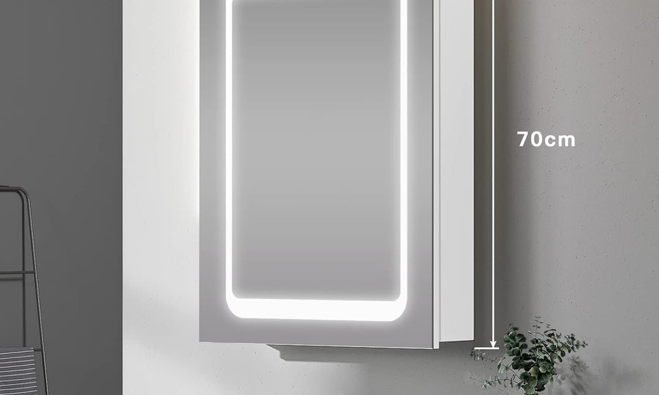 Dripex LED Bathroom Mirror Cabinet, Bathroom Mirror Cabinet with LED Lights Shaver Socket and Demister Pad, Non-contact Sensor Switch, White/Left hinge