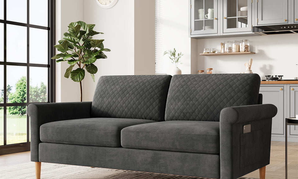 Vesgantti Fabric/Velet Loveseat Sofa, 1/2/3/4 Seater Couch/Armchair with Bilateral Pocket Storage & Removable Cushions, Perfect for Living Room, Bedroom and Office, Tool-free Assembly