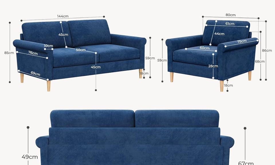 Vesgantti Fabric/Velet Loveseat Sofa, 1/2/3/4 Seater Couch/Armchair with Bilateral Pocket Storage & Removable Cushions, Perfect for Living Room, Bedroom and Office, Tool-free Assembly