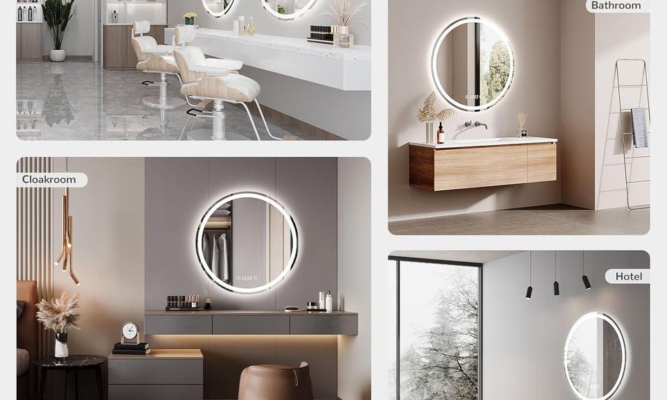 Dripex Time Display Round Bathroom LED Mirror, Illuminated Wall Mounted Circle LED Bathroom Mirror, Anti-fog, 3 Lighting Modes, Dimmable, Front+Backlit, IP4