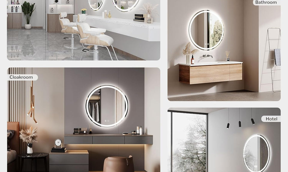 Dripex Bluetooth Round LED Bathroom Mirror, Illuminated Circle Bathroom LED Mirror with Speaker, Anti-fog, Wall Mounted, 3 Lighting Modes, Dimmable, Front+Backlit, IP44