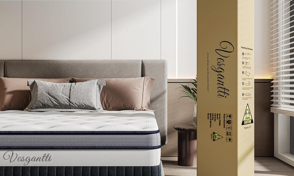 Vesgantti 11 Inch Pocket Sprung Mattress with Breathable Foam and Individually Pocket Spring - Medium, Luxury Box Top Collection