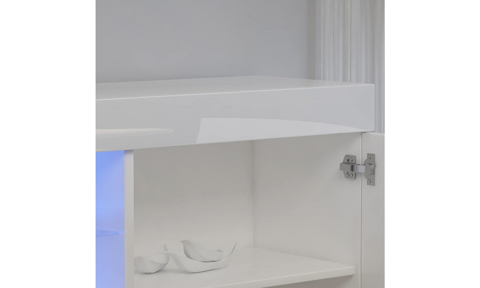 Dripex 135cm LED TV Cabinet, Modern High Gloss TV Stand with Ambient Lights & Storage, Entertainment Unit for 22''-55'' TVs, White