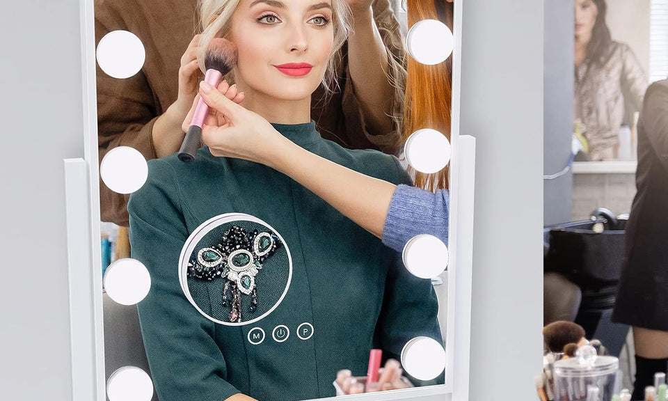 Dripex 9/12 Dimmable Bulbs Hollywood LED Vanity Mirror, Lighted Makeup Mirror, 360°Rotation, 3 Color Lighting Modes, Touch Screen Control, Light up Dressing Table Mirror for Bedroom