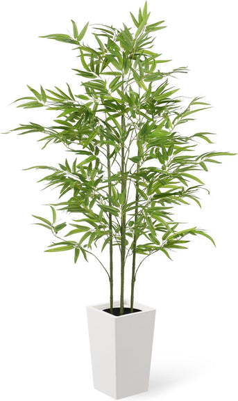 YOLEO 5FT/6FT Artificial Bamboo Tree with White Tall Planter, Lifelike Fake Silk Tree Indoor, Faux Bamboo Tall Plant for Living Room Bedroom Balcony Corner Office Deco