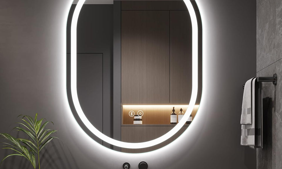 Dripex Bluetooth Oval Bathroom LED Mirror, Illuminated Backlit Wall Mounted Mirror with Demister, Anti-fog, 3 Lighting Modes, Dimming Light, IP44