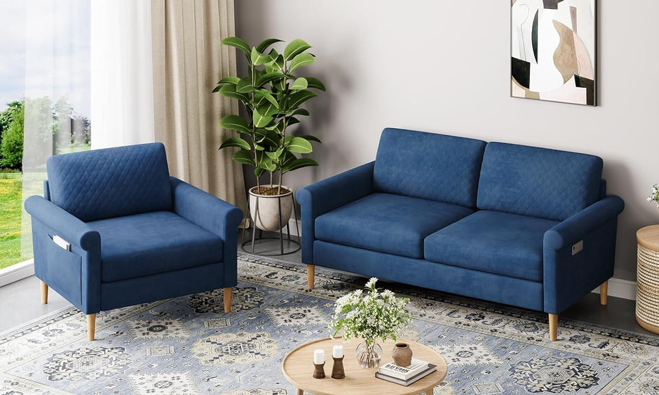 Vesgantti Fabric/Velet Loveseat Sofa, 1/2/3/4 Seater Couch/Armchair with Bilateral Pocket Storage & Removable Cushions, Perfect for Living Room, Bedroom and Office, Tool-free Assembly