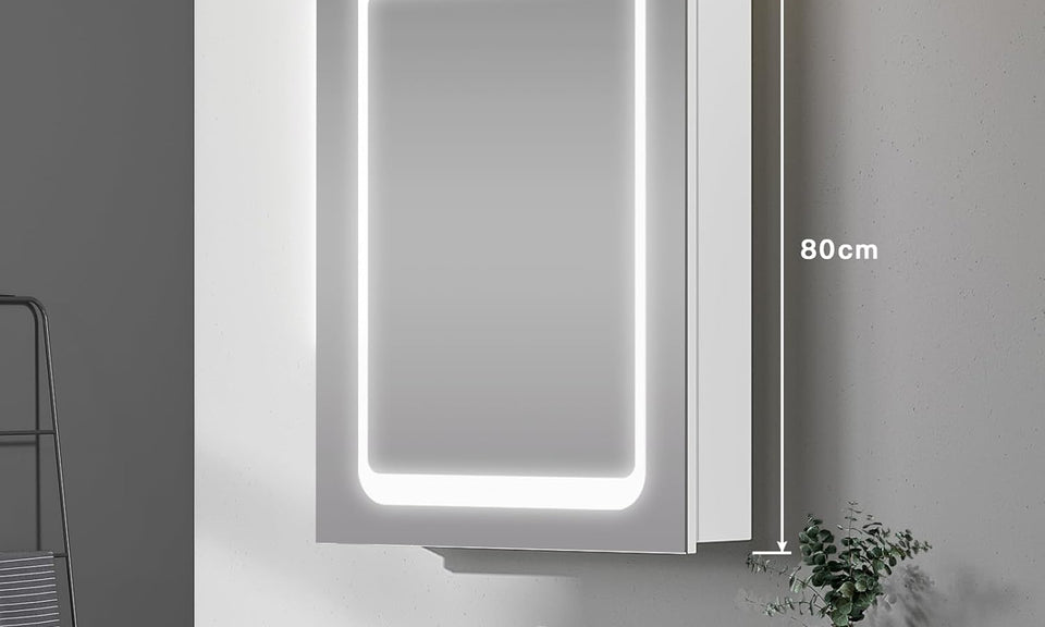 Dripex LED Bathroom Mirror Cabinet, Bathroom Mirror Cabinet with LED Lights Shaver Socket and Demister Pad, Non-contact Sensor Switch, White/Left hinge