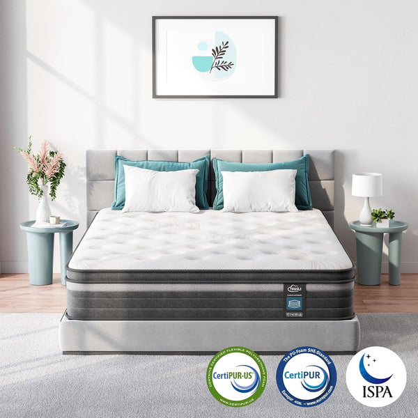 TeQsli Gel Individually Pocket Sprung King Mattress 5FT with Soft Fabric, 10 Inch Hybrid Mattress King for Pressure & Back Pain Relief, Medium Firm Mattress in a Box-150x200x25cm