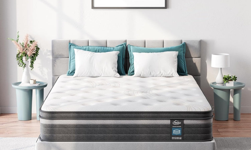 TeQsli Gel Individually Pocket Sprung King Mattress 5FT with Soft Fabric, 10 Inch Hybrid Mattress King for Pressure & Back Pain Relief, Medium Firm Mattress in a Box-150x200x25cm