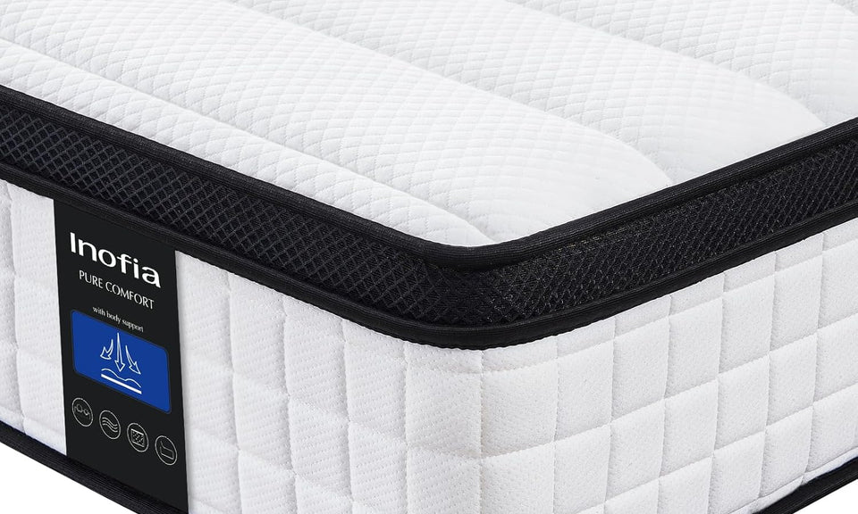 Inofia Double Memory Foam Sprung Mattress 10.6 Inch,4FT6 Spring Mattress with Innovative Memory Foam and Soft Knitted Fabric,The Elegant Collection(135x190x27cm)