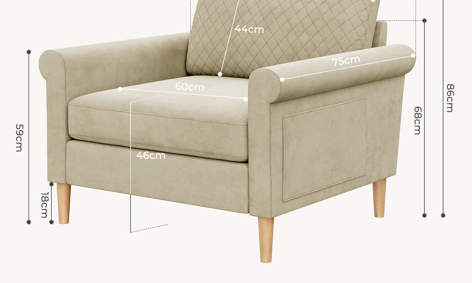 Vesgantti Fabric/Velet Loveseat Sofa, 1/2/3/4 Seater Couch/Armchair with Bilateral Pocket Storage & Removable Cushions, Perfect for Living Room, Bedroom and Office, Tool-free Assembly
