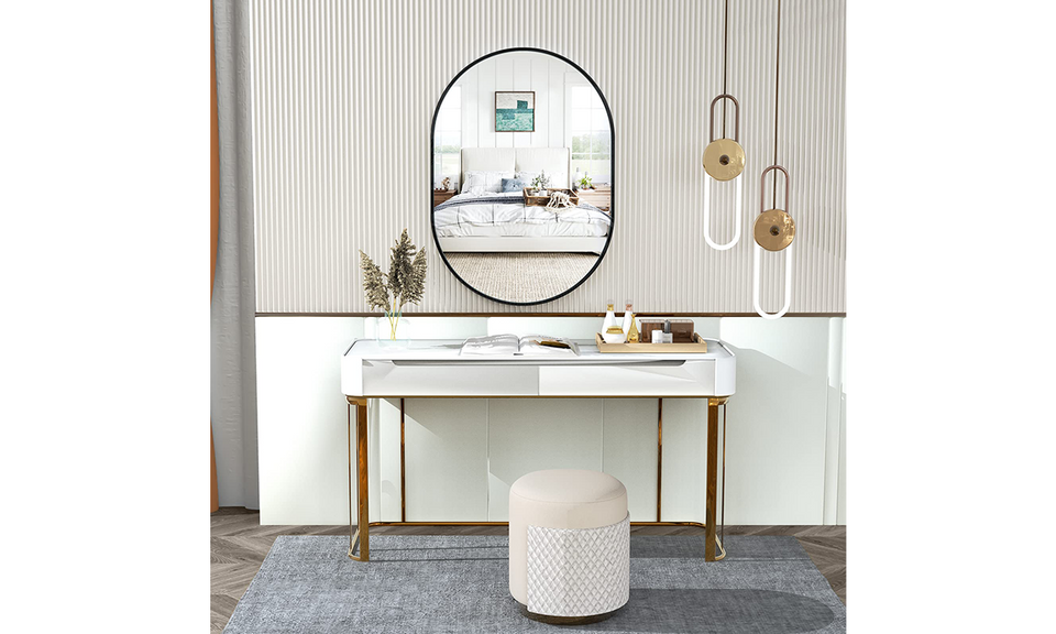 Dripex 50 x 70cm Oval Mirror, Wall Mounted Bathroom Mirror, Horizontal or Vertical Hanging Wall Mirror for Living Room