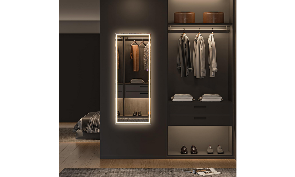 Dripex LED Full Length Floor Standing Mirror, 140x50CM Wall Mounted Mirror with Dimming & 3 Color Lighting for Bedroom