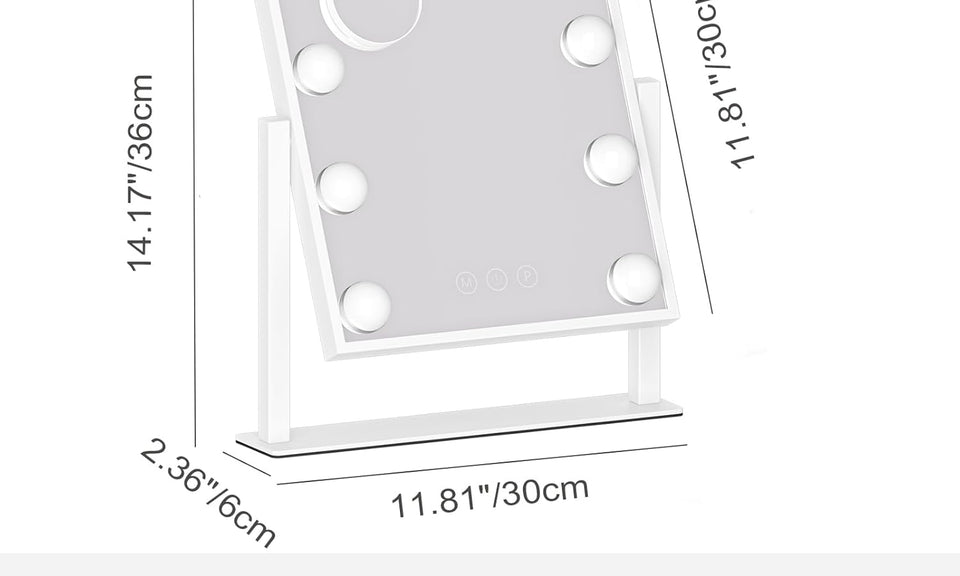 Dripex 9/12 Dimmable Bulbs Hollywood LED Vanity Mirror, Lighted Makeup Mirror, 360°Rotation, 3 Color Lighting Modes, Touch Screen Control, Light up Dressing Table Mirror for Bedroom