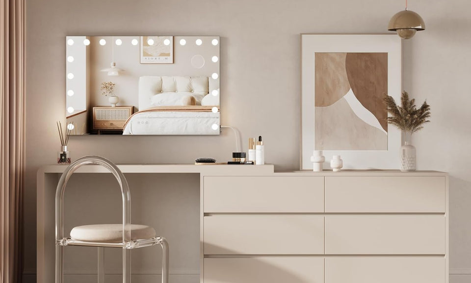 Dripex 18/20 Dimmable LED Bulbs Hollywood Vanity Mirror with Lights, Large Makeup Mirror with 3 Lighting Modes, Type-C and USB Output Port, Tabletop or Wall Mounted Light Up Mirror For Bedroom