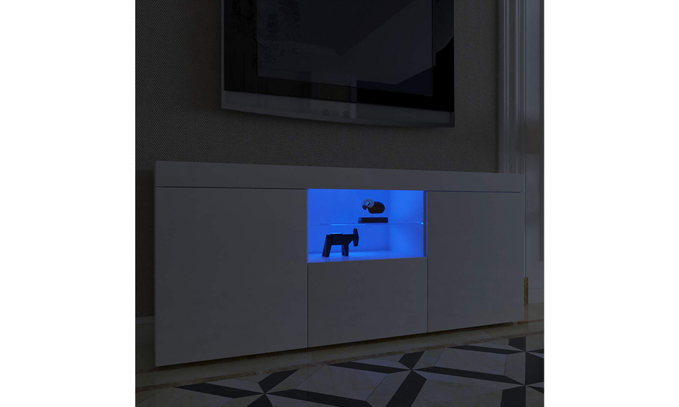 Dripex 135cm LED TV Cabinet, Modern High Gloss TV Stand with Ambient Lights & Storage, Entertainment Unit for 22''-55'' TVs, White