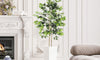 YOLEO 5FT/6FT Artificial Ficus Tree with White Tall Planter, Lifelike Fake Silk Tree Indoor, Faux Ficus Tall Plant for Living Room Bedroom Balcony Corner Office Decor