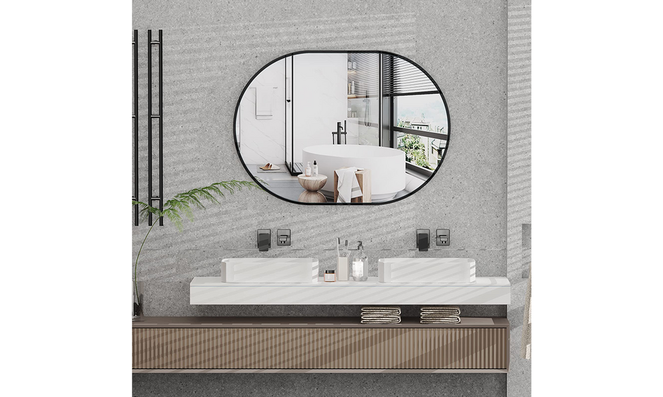 Dripex 50 x 70cm Oval Mirror, Wall Mounted Bathroom Mirror, Horizontal or Vertical Hanging Wall Mirror for Living Room