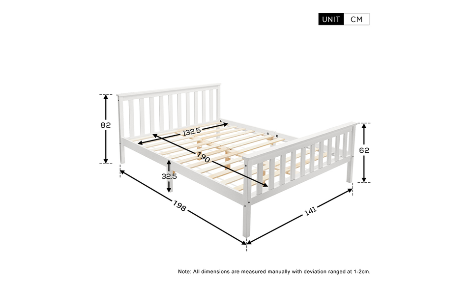 Double Bed Wooden Frame 4ft6 Double Wooden Bed in White For Adults, Kids, Teenagers(4FT6)