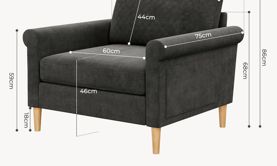 Vesgantti Fabric/Velet Loveseat Sofa, 1/2/3/4 Seater Couch/Armchair with Bilateral Pocket Storage & Removable Cushions, Perfect for Living Room, Bedroom and Office, Tool-free Assembly