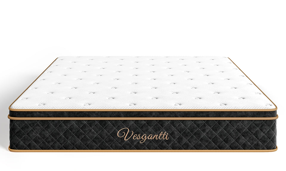 Vesgantti Ice Silk Cooling Hybrid Mattress Medium Firm Memory Foam Pocket Sprung Mattress, 7 Zone Support for Pressure Relief, Motion Isolation