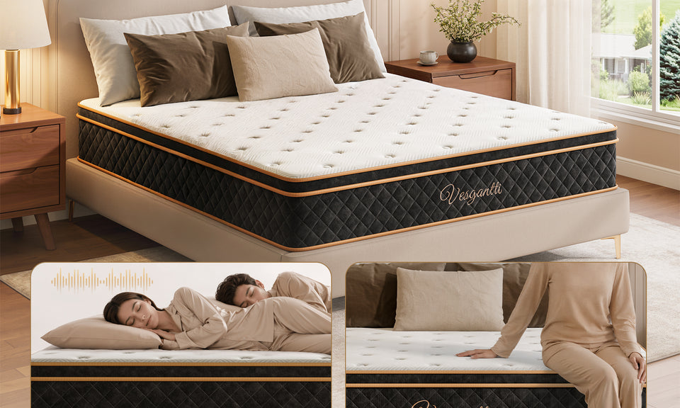 Vesgantti Ice Silk Cooling Hybrid Mattress Medium Firm Memory Foam Pocket Sprung Mattress, 7 Zone Support for Pressure Relief, Motion Isolation