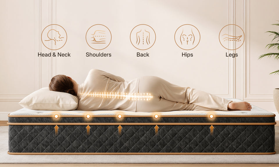 Vesgantti Ice Silk Cooling Hybrid Mattress Medium Firm Memory Foam Pocket Sprung Mattress, 7 Zone Support for Pressure Relief, Motion Isolation