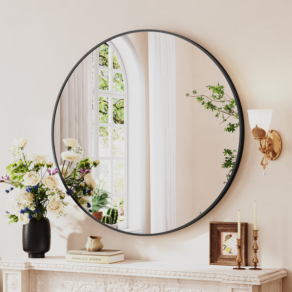 Dripex Round Mirror, 40 to 90cm Circle Hanging Wall Mirror - Home Decorative Wall Mounted Vanity Mirror for Bathroom, Dressing Room & Living Room
