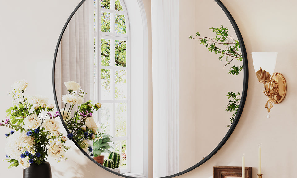 Dripex Round Mirror, 40 to 90cm Circle Hanging Wall Mirror - Home Decorative Wall Mounted Vanity Mirror for Bathroom, Dressing Room & Living Room