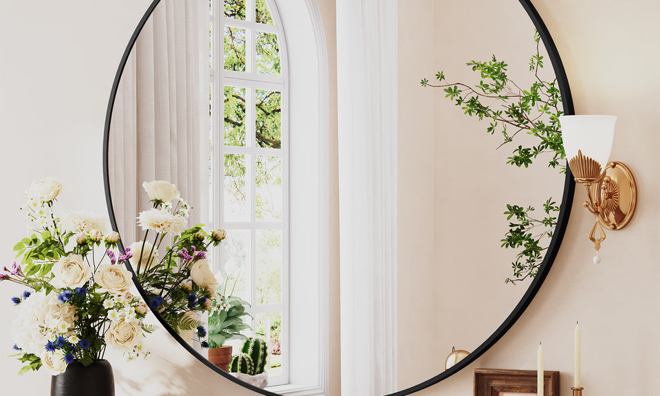 Dripex Round Mirror, 40 to 90cm Circle Hanging Wall Mirror - Home Decorative Wall Mounted Vanity Mirror for Bathroom, Dressing Room & Living Room