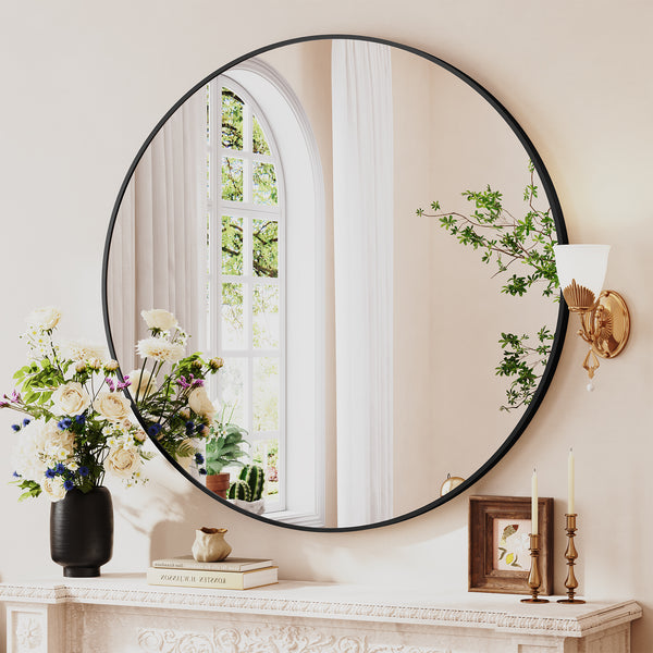 Dripex Round Mirror, 40 to 90cm Circle Hanging Wall Mirror - Home Decorative Wall Mounted Vanity Mirror for Bathroom, Dressing Room & Living Room
