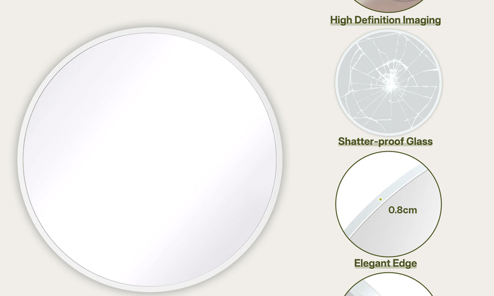 Dripex Round Mirror, 40 to 90cm Circle Hanging Wall Mirror - Home Decorative Wall Mounted Vanity Mirror for Bathroom, Dressing Room & Living Room